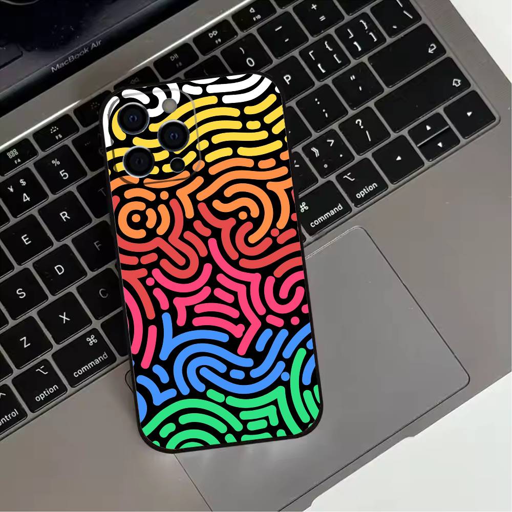 Abstract art line doodles Phone Case For iPhone 17,16,15,14,13,12,11 Plus,Pro Max,XS,Soft Silicone Black Cover
