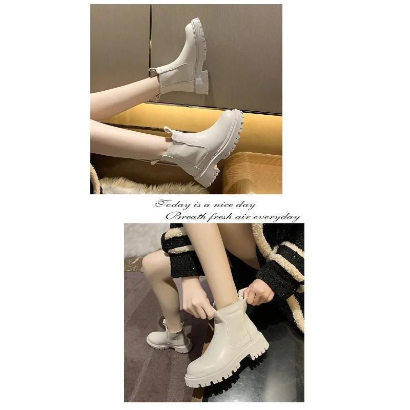 Fashion New Autumn Winter Chelsea Boots Women Platform Brown Black Beige White Ankle Boots for Women Fur Short Chunky Punk Gothic Shoes