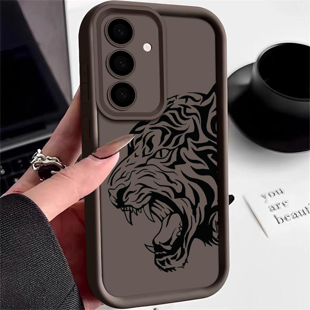 Tiger Head Phone Case For Samsung Galaxy S25 S22 S21 S24 S20 S23 FE Note 20 Plus Ultra A35 A15 A25 A55 Silicone Protect Cover