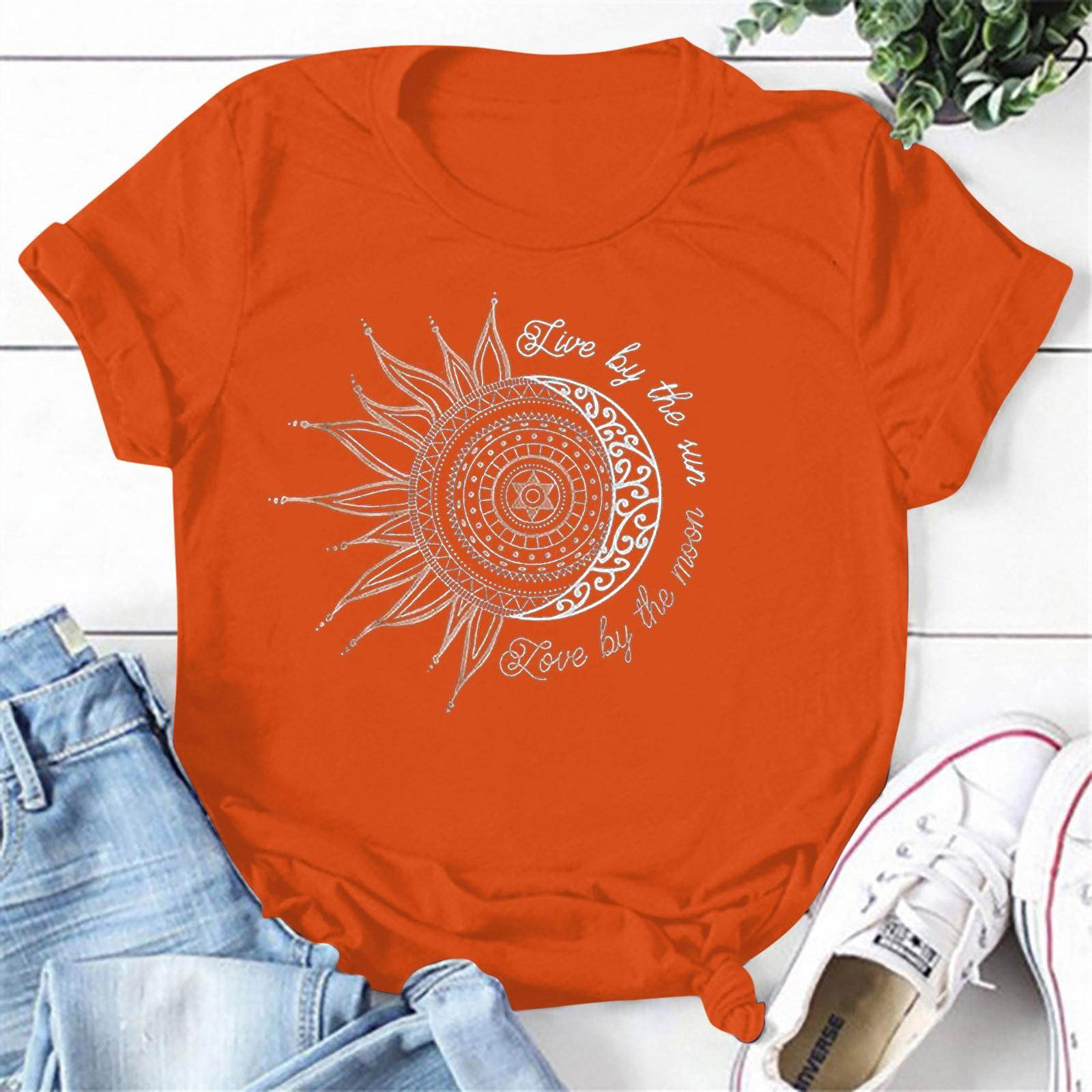 

Женская мода, повседневная летняя блузка с круглым вырезом и коротким рукавом с принтом 2022 г. S оранжевый