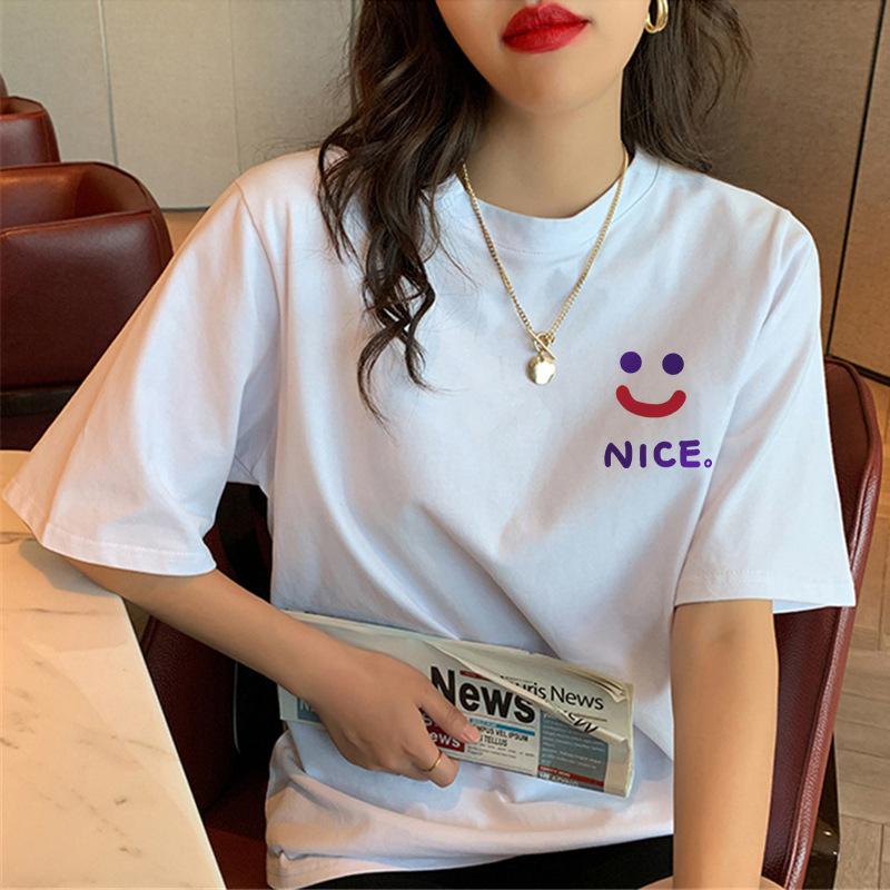 GMXIA Sommer Vintage Damen T-Shirt mit Aufdruck Reine Baumwolle Kurzarm T-Shirt Damen Ins Mode Locker Lässig mit Damenoberteil