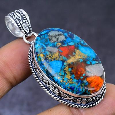 Natural Spiny Oyster Gemstone 925 Steling Silver Jewelry Pendant 2.17" B8t50