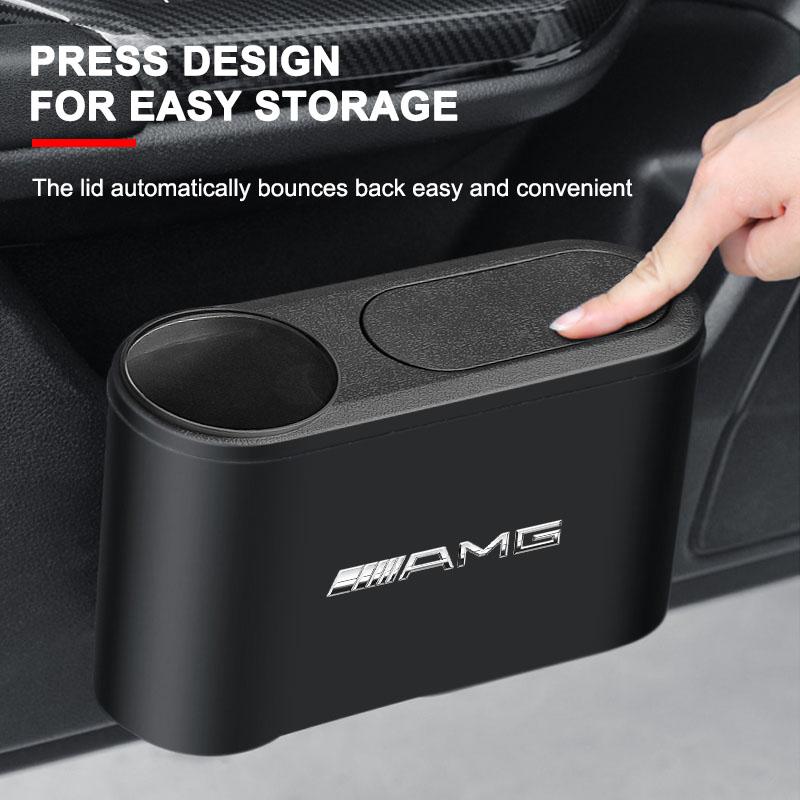 1Pcs Portable Hanging Mini Car Trash Can Wastebasket Trash Can with Lid For Mercedes-Benz AMG C500 C200 C300 A B C E GLA CLA GLK GL ML GLE W204 W205