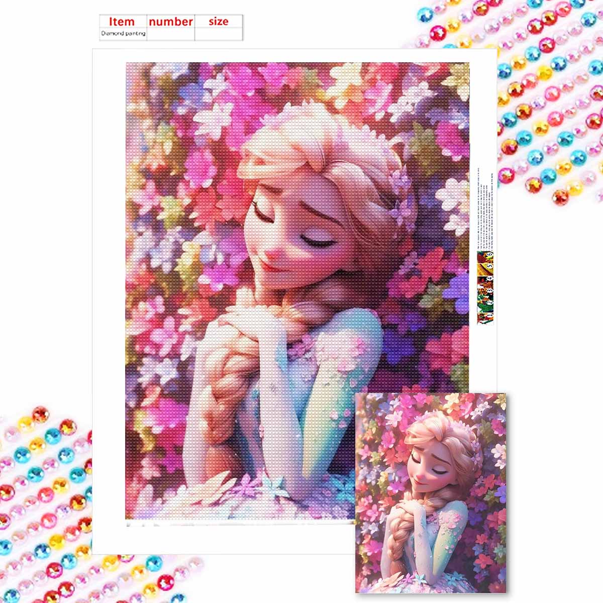 

Полная круглая алмазная живопись Принцесса на клумбе Искусство Стразовая картина Мозаика DIY 5D Вышивка крестом Домашнее украшение Round 20x30cm