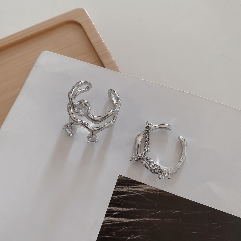 Korean Style Geometric Adjustable Ring With Zircon Inlay For Trendy Women Jewelry