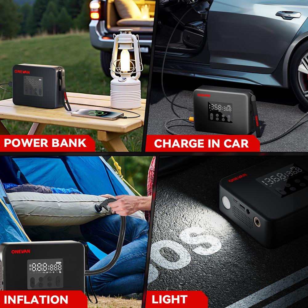 ONEVAN 2IN1 Cordless Car Air Pump High Power Dual Inflatable 160PSI DC12V With Digital Pressure Air Car Compressor Car Tire