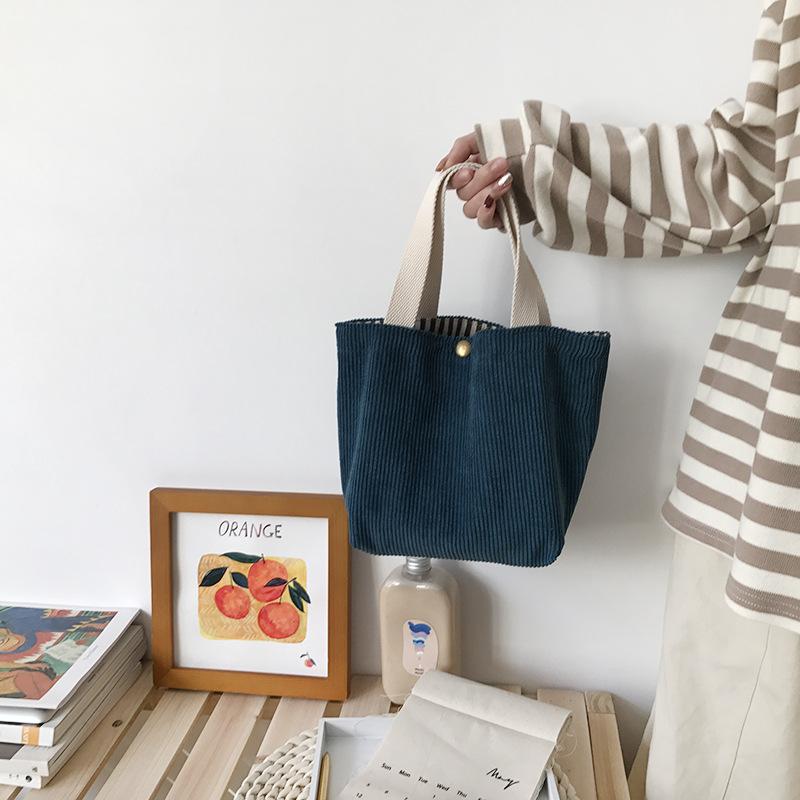 Preppy Design Colored Bag with Makeup Bag Corduroy Bento Bag Women Bag Cute Kawaii Handbags