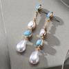 Bohemian Ethnic Style Geometric Imitation Pearl Long Pendant Earrings Ladies Retro Trend Holiday Accessories Gifts