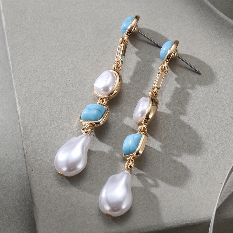 Bohemian Ethnic Style Geometric Imitation Pearl Long Pendant Earrings Ladies Retro Trend Holiday Accessories Gifts