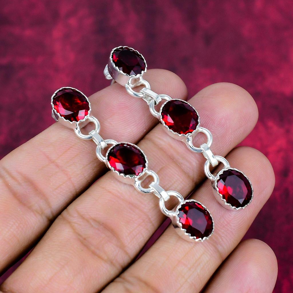 Red Garnet Jewelry, 925 Solid Sterling Silver Earrings, Handmade Gemstone Jewelry Earrings For Memorial Day