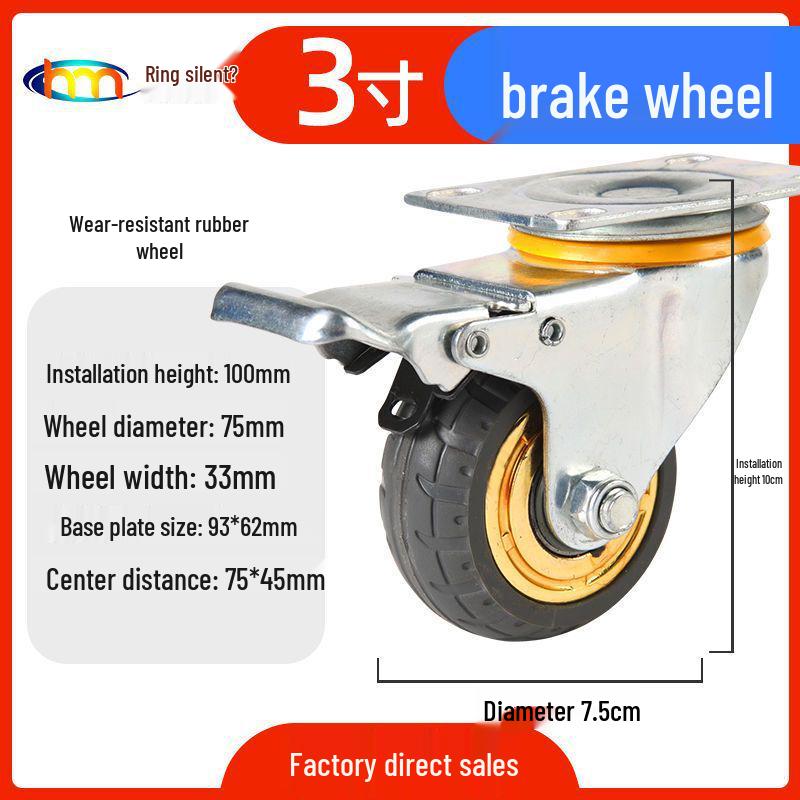 Schwerlast-Gummi-Lenkrollen mit Bremse - Doppelt gelagert, Größen 3/4/5 Zoll