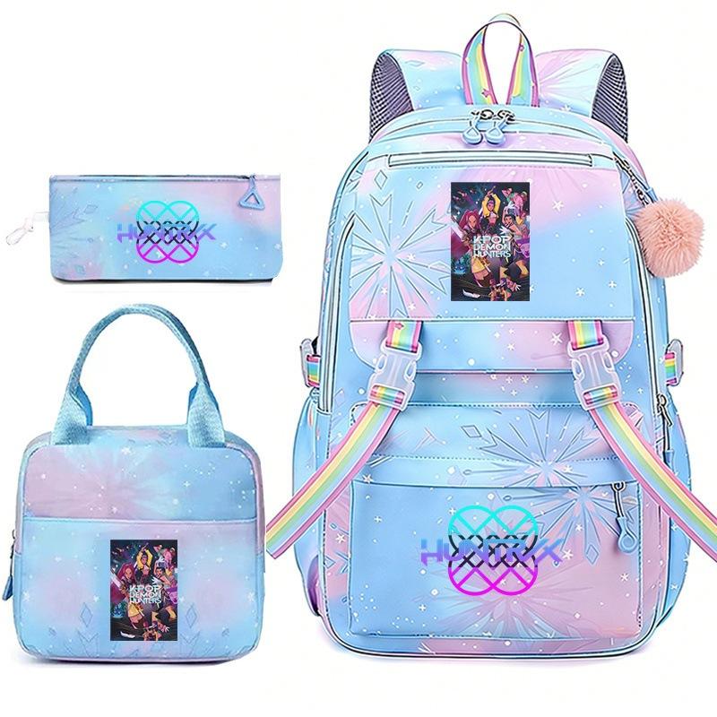 Huntrix Demon Hunters School Bag Meal Bag Pencil Bag Three-Piece Set Large Capacity Backpack Girls Elementary School Backpack