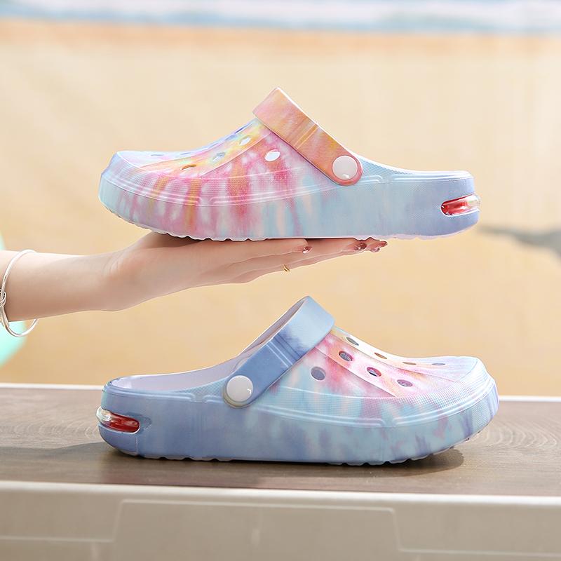 Summer Men's & Women's Sandals Tie-Dye Pattern Clogs Slip On Lightweight Two-Way Wear Garden Clogs Non-Slip Beach Slides