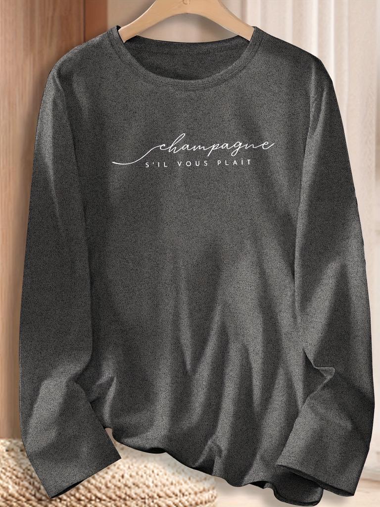 100 COTTON Women's letter print Warm base for autumn and winter Cross Printed T-shirt Casual Round Neck Long Sleeve Top