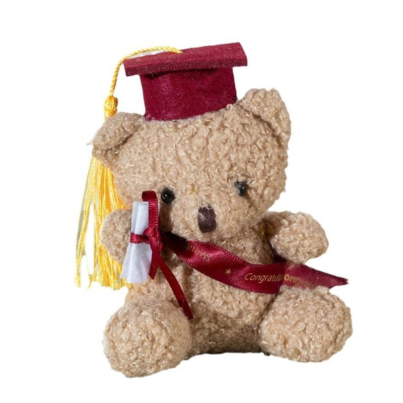 

Plush Toy Stuffed Bear Graduate Student Souvenir Graduation Gift Bachelors Hat Graduation Hat Gift for Schools вина червоного кольору