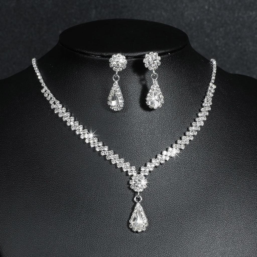 Luxury Bridal Zircon Flower Necklace & Earrings Set - Elegant Wedding Jewelry Accessories 