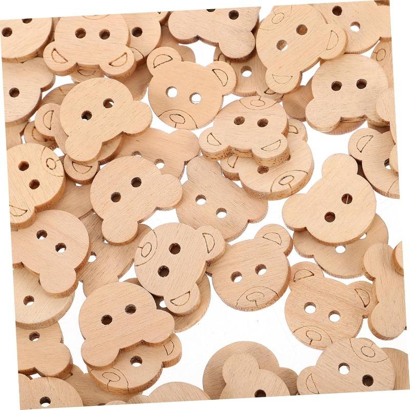 100pcs Wooden Bear Buttons Animal Shaped Unfinished Wood Decorative Buttons Sewing Supplies for DIY Sewing Crafting Scrapbooking