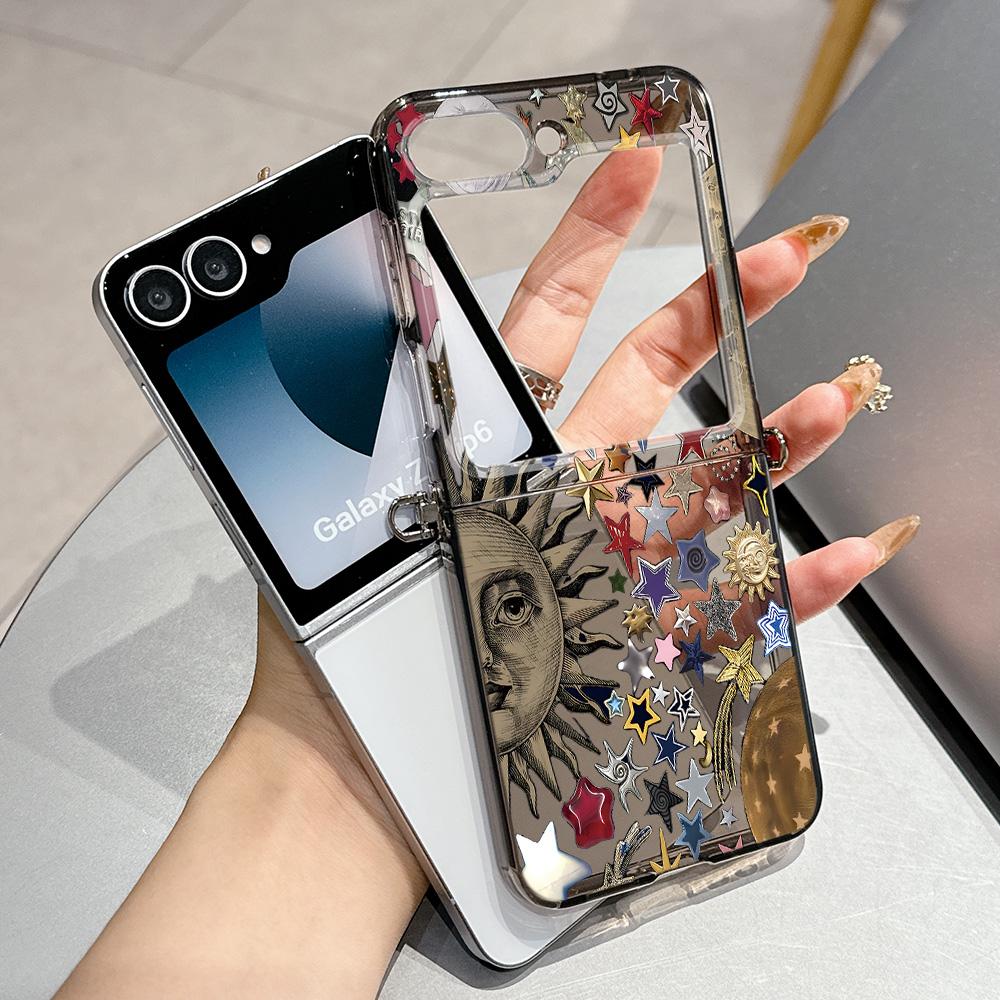 

Luxury Abstract Sun Seascape Metal Connector Phone Case for Samsung Galaxy Z Flip3 Flip4 Flip5 Flip6 Flip7 Candy Color Soft TPU Samsung Z Flip4 5G