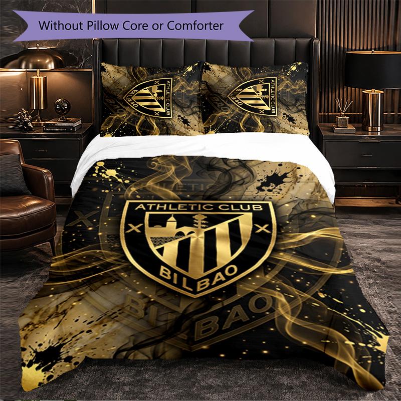 Athletic Bilbao Football 3 Piece Bedding Set Soft Duvet Cover Set with Pillowcases Printed Bedroom Decor Set for Home