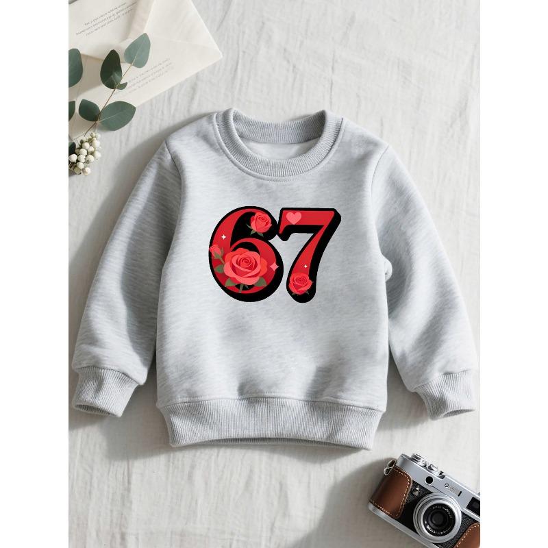 European sizes Graphic Children's Crewneck Sweatshirt, Casual Long-sleeve Crewneck Pullover with Slightly Stretchy Fabric