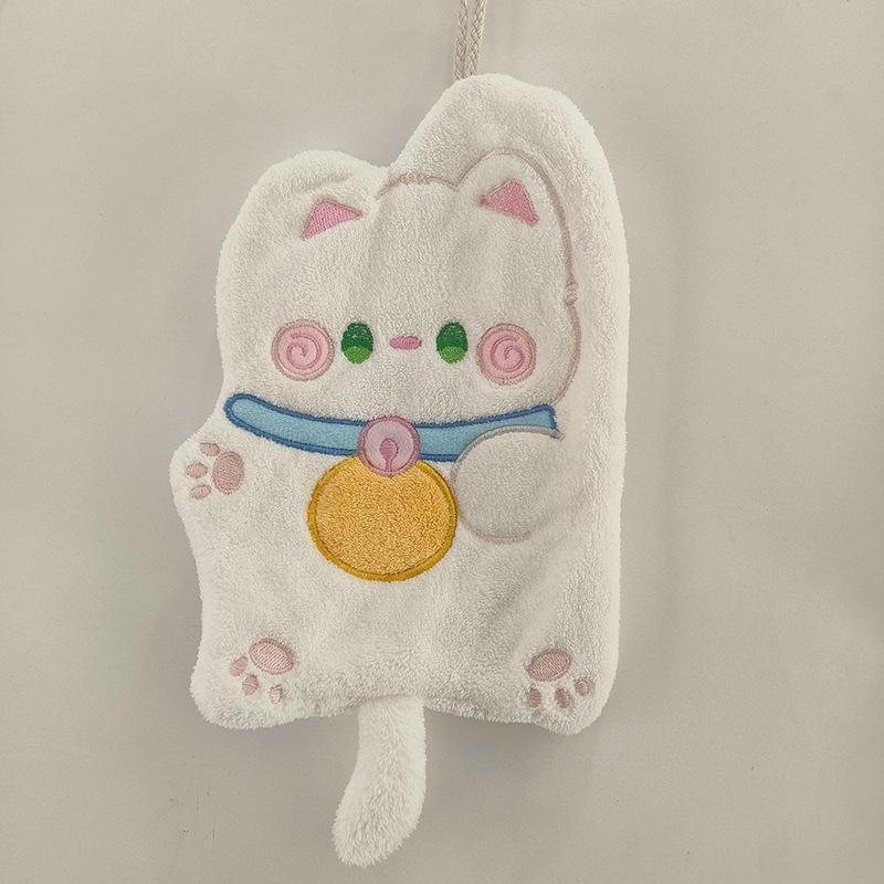 

Cartoon Lucky Cat Coral Fleece Hand Towel for Kids - Thick & Hanging Type for Kitchen/Bathroom белый