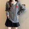 Korean Youthful Color Block Round Neck Strawberry Knit Cardigan Women Designer Sweater Top