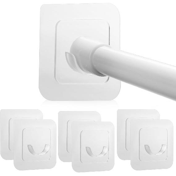 Adhesive Curtain Rod Holder, Goowin Tension Rod Holder, No Drilling Transparent Small Tension Rod Bracket (Only for Tension Rods Within 1  Diameter S-Clear-6 Pack