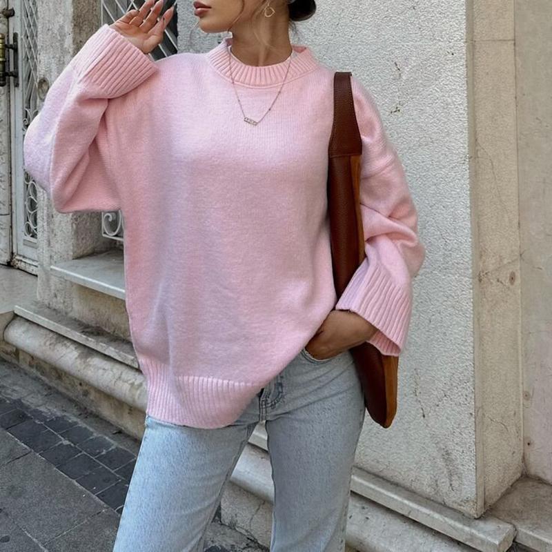 Women Sweaters Knit Basic Pullover Long Sleeve Round Neck Solid Spring Streetwear Knitwear Loose Elegant Jumper Female Tops
