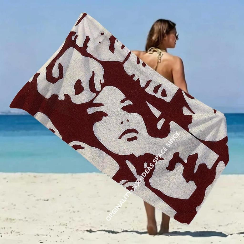 Abstract Face Print Beach Towel Patterned Sunscreen And Windproof Suitable For Swimming Pool Camping Travel