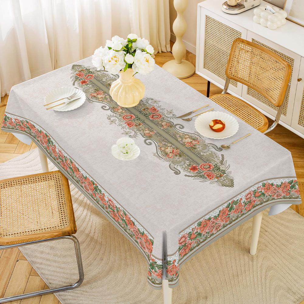 1PC Tablecloth Russian Central Asian Ethnic Style Rectangular Waterproof and Oil-proof Leave-in Household PVC Dining Table Cloth