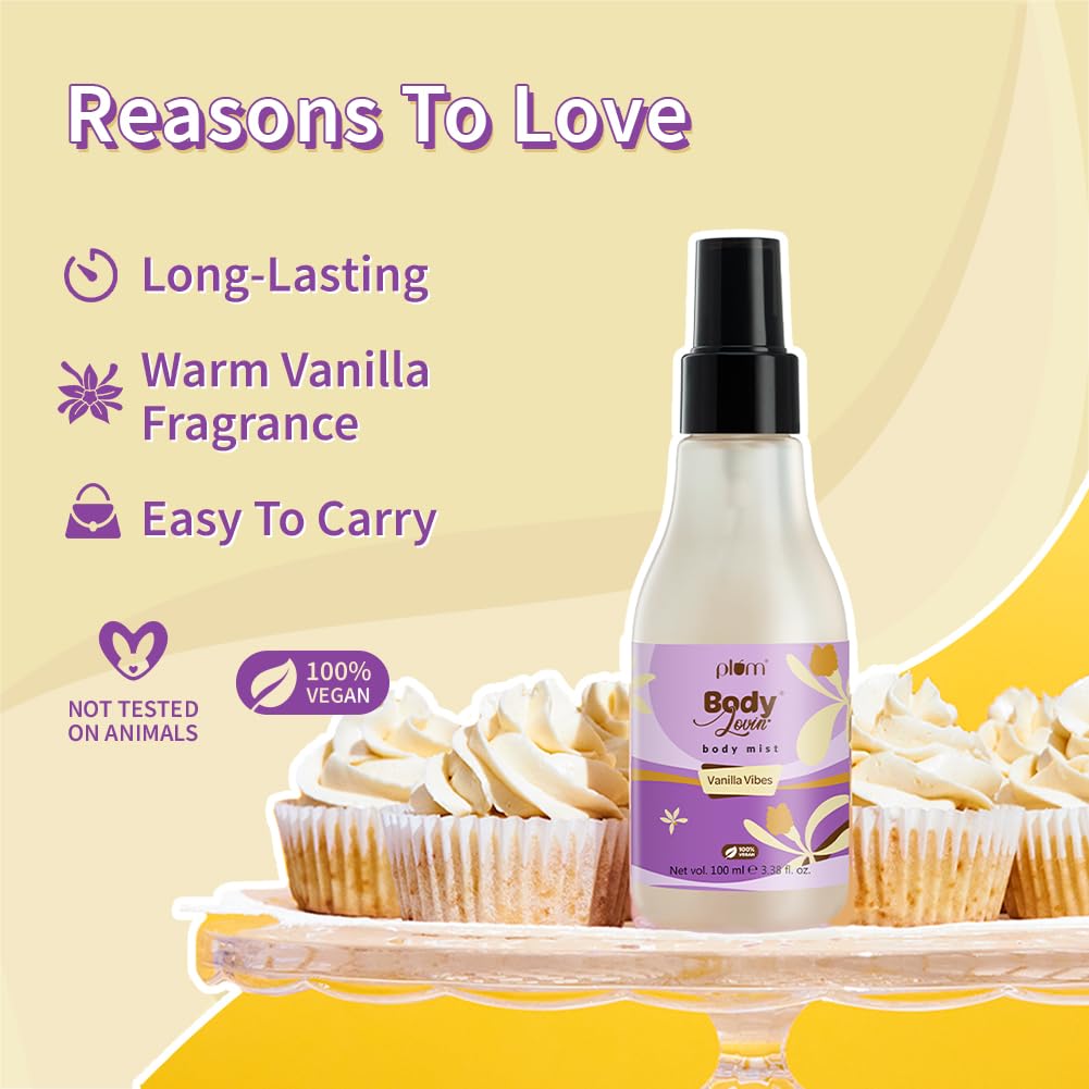 Plum Bodylovin' Vanilla Vibes Body Mist for Women 100ml | Long-Lasting Sweet Vanilla Fragrance | Travel-Friendly Perfume Spray