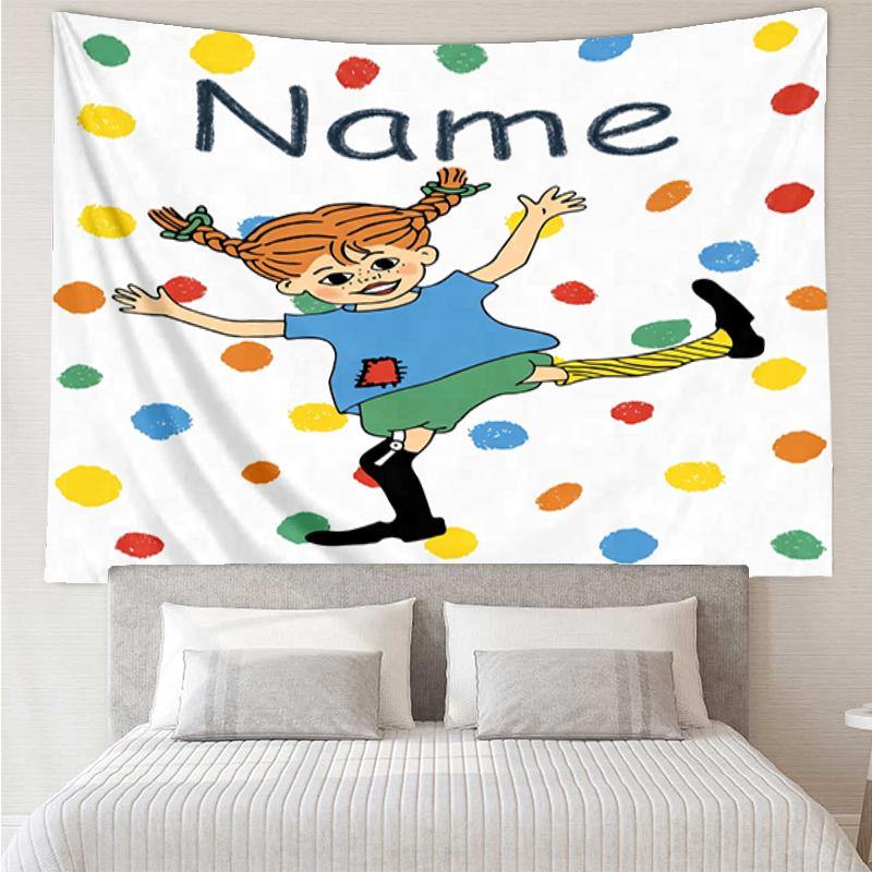 Custom Name Pippi Longstocking Print Tapestry, Backdrop, Easy Setup, Ideal for Bedroom, Office & Living Room, with Aesthetic Wall Hanging Decor.