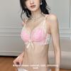 Ropa interior de encaje sexy para mujer, primavera y verano, fruncido, elevación de pecho pequeño, con soporte para prevenir la flacidez, para recibir un par de sujetadores de leche