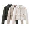 Damen Reißverschluss Jacke Mantel Neu Winter Langarm Tasche Oberbekleidung Mantel Kurz Straße Elegant Damenjacke