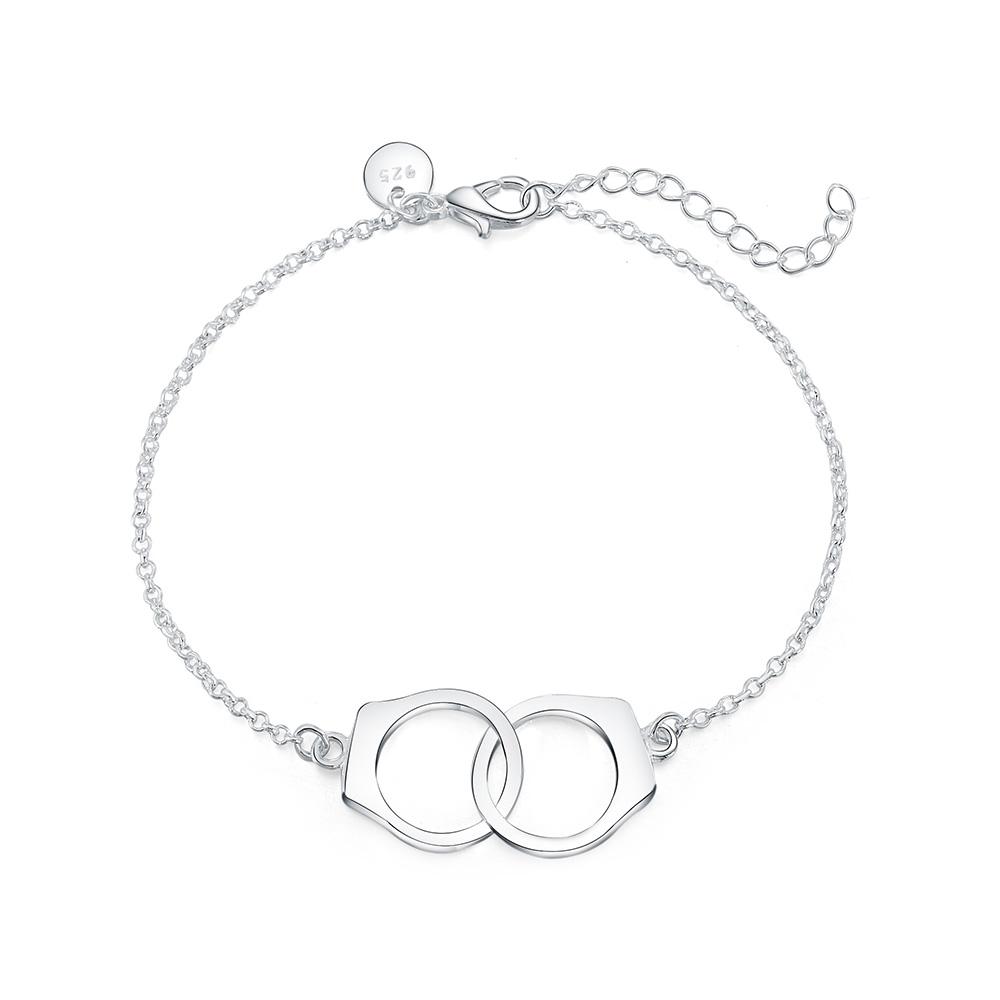 925 Sterling Silver Double Round Buckle Bracelet Wedding Fashion Jewelry