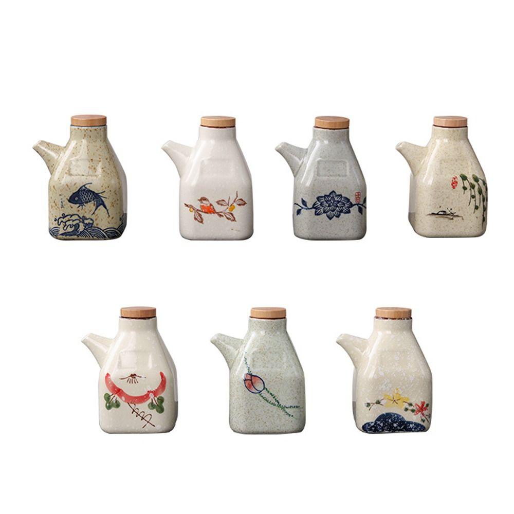 Style Creative with Bamboo Lid Ceramic Cruet Pot Spice Jar Condiment Container Seasoning Box