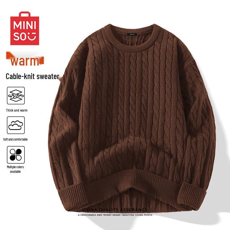 MINISO Men's Heavyweight Cable Knit Crew Neck Sweater