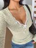 Spring Autumn New Style Women's V-Neck Ruffled Long Sleeve Top, Casual Comfortable Travel Resort Wear