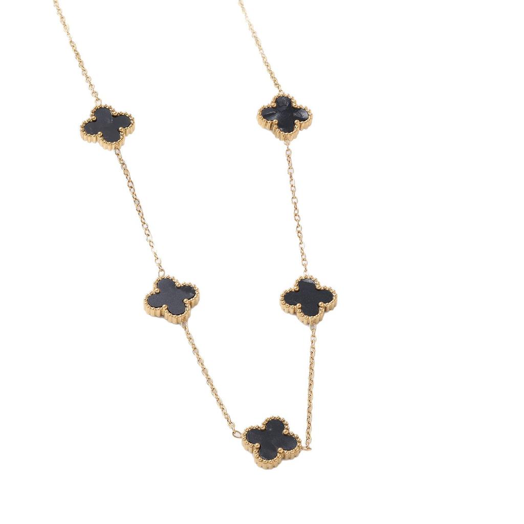 18k13mm Double-sided Five-flower Lucky Clover Titanium Steel Necklace Does Not Fade Necklace Female Fashion Clavicle Chain