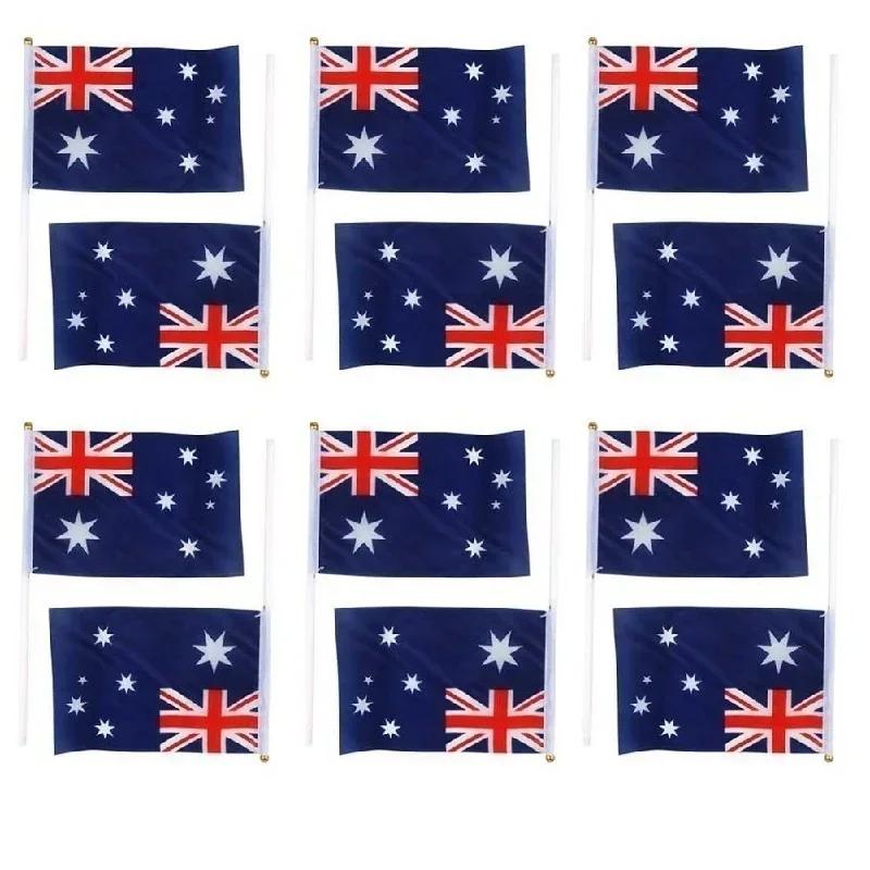 Hand Held Mini Flag Waving Australian National Flags Plastic Poles 21 X 14cm Australia Flag