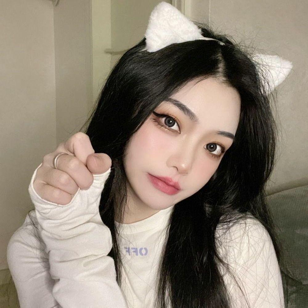 Animals Cat Ears Headband Face Wash Hairband Women Hair Hoop Funny Plush Hair Band  Makeup