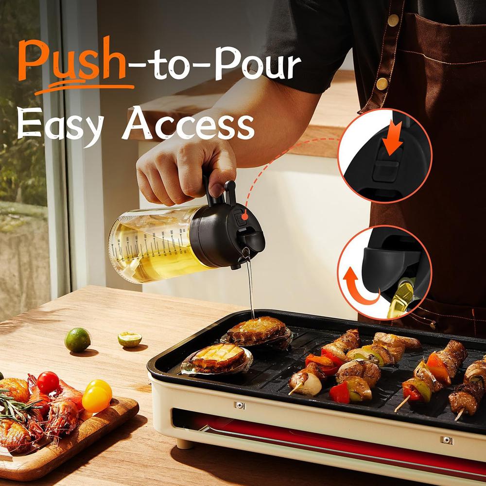 470ml Glass Olive Oil Sprayer for Cooking – 2 in 1 Olive Oil Dispenser Bottle for Kitchen Gadgets and Air Fryer Accessories