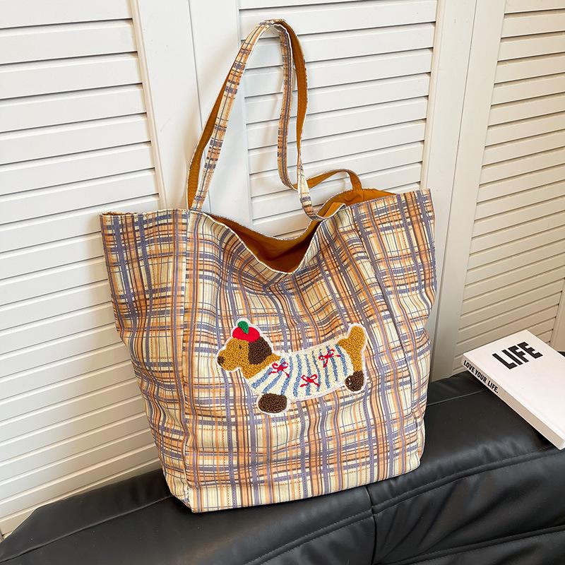 Outer Single Bag Women's Large Capacity 2024 New Autumn and Winter Versatile Leisure Shoulder Shopping Bag Plaid Commuter Tote Bag
