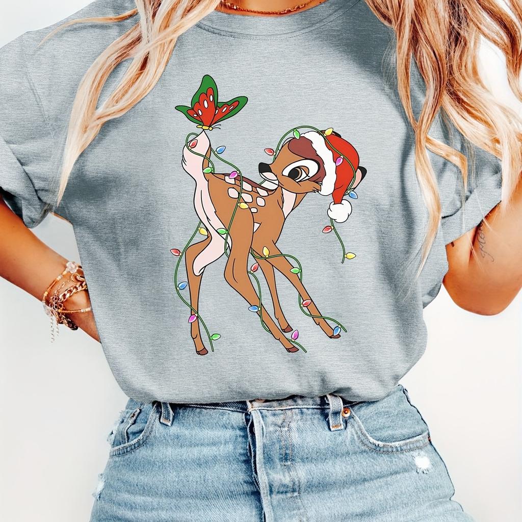 Ladies Bambi Christmas Tshirt All Season Pure Cotton Casual Fashion Suitable for Both Unisex and Women