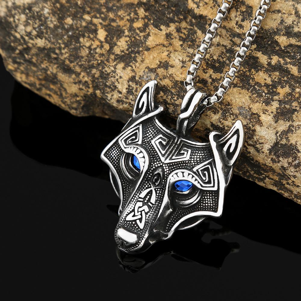 Stainless Steel Celtic Viking Wolf Head Necklace Pendant