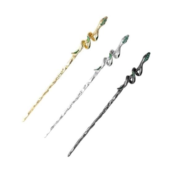 Kanzashi Hair Stick with Snake Motif - 3 Color Set (Gold, Silver, Silver Gray) - Alloy Hair Accessory for Kimono, Chinese Dress, Updos, and