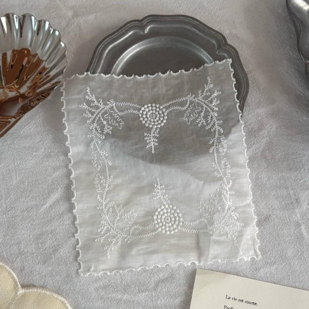 Soft Flounced Lace Placemats Flower Embroidered Cloth Napkins New Table Cup Mat  Photo Background