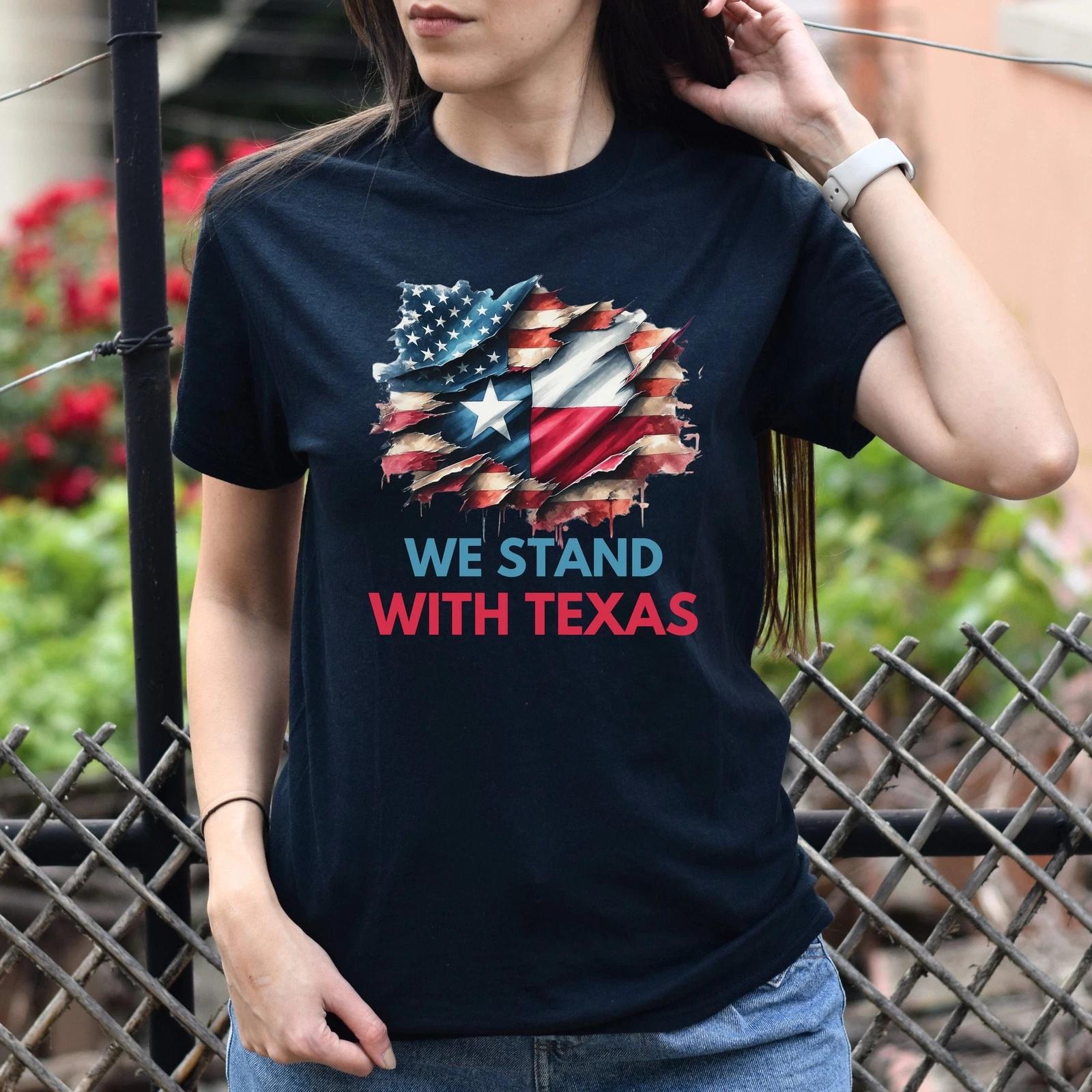 We stand with Texas Support Texas Unisex Tshirt Texas flag USA flag tee Black Na S
