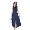 2025 Summer European & American Round Neck Button Sleeveless Slit Sexy Slim Fit Dress