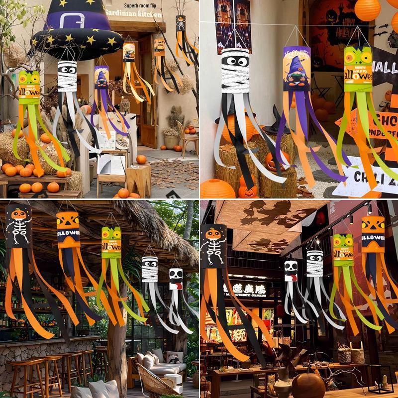 Halloween Outdoor Hanging Decorations: Pumpkin & Ghost Wind Sock Flags